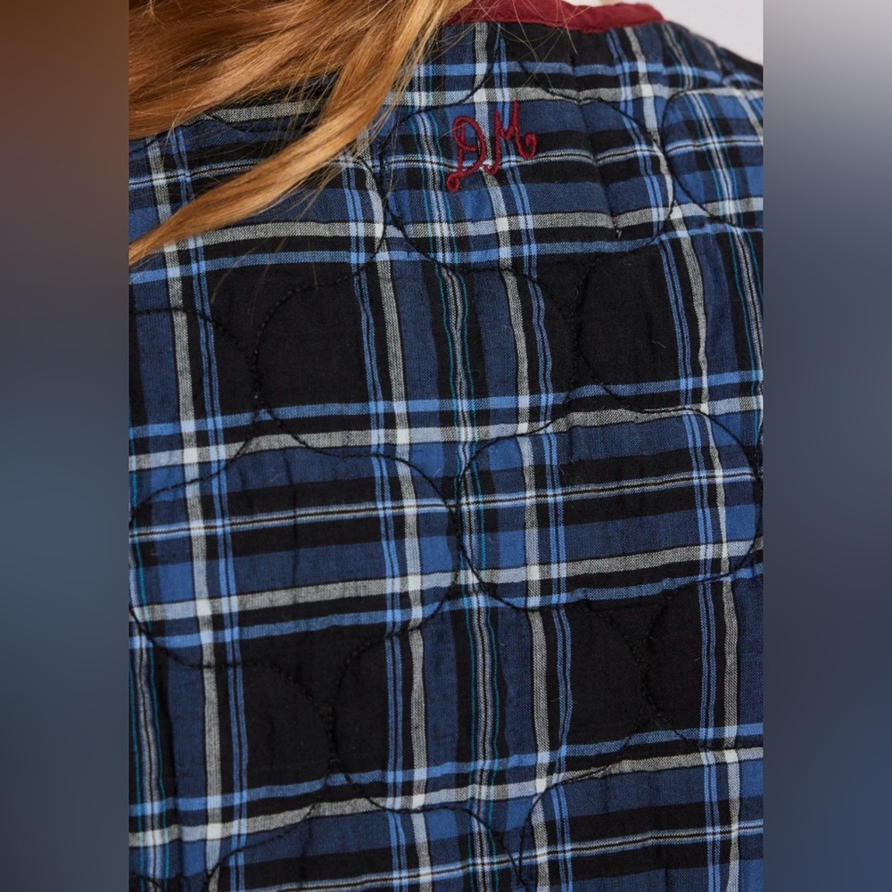 Damson Madder Anthropologie Alva Bow Gilet Vest Quilted Utility Blue Maroon 14 - Picture 12 of 16